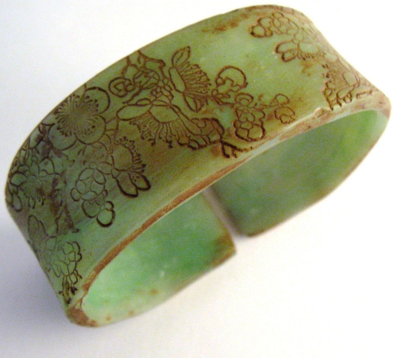 Antique Jade Style Bracelet, Asian Floral Design, Handmade Bracelets by theshagbag on Etsy, PLEASE READ DESCRIPTION image 2