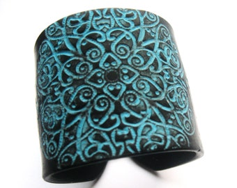 Black and Turquoise Cuff Bracelet, East Indian Design, Handmade Jewelry by theshagbag on Etsy, PLEASE READ  DESCRIPTION!