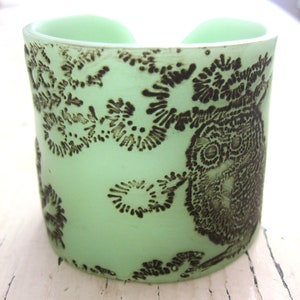 Jade Style Green Owl Cuff Bracelet, Owl Design, Handmade Jewelry by theshagbag on Etsy, PLEASE READ DESCRIPTION image 1