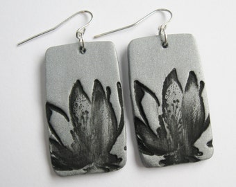 Silver and Black Asian Magnolia Earrings, Handmade Jewelry from theshagbag on Etsy, PLEASE READ  DESCRIPTION!