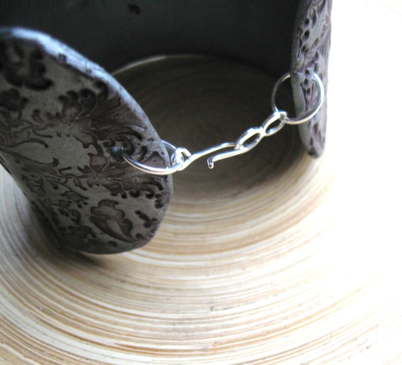 Deep Burgundy Wine Brocade Damask on Silver Cuff Bracelet Handmade Jewelry by theshagbag on Etsy