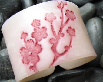 Cuff Bracelet Pink Rose Quartz Style Asian Floral Blossoms, Jewelry by theshagbag, PLEASE READ  DESCRIPTION!