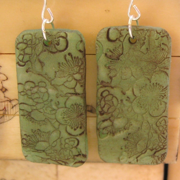 Antique jade style earrings Asian floral, handmade jewelry by theshagbag on Etsy, PLEASE READ  DESCRIPTION!
