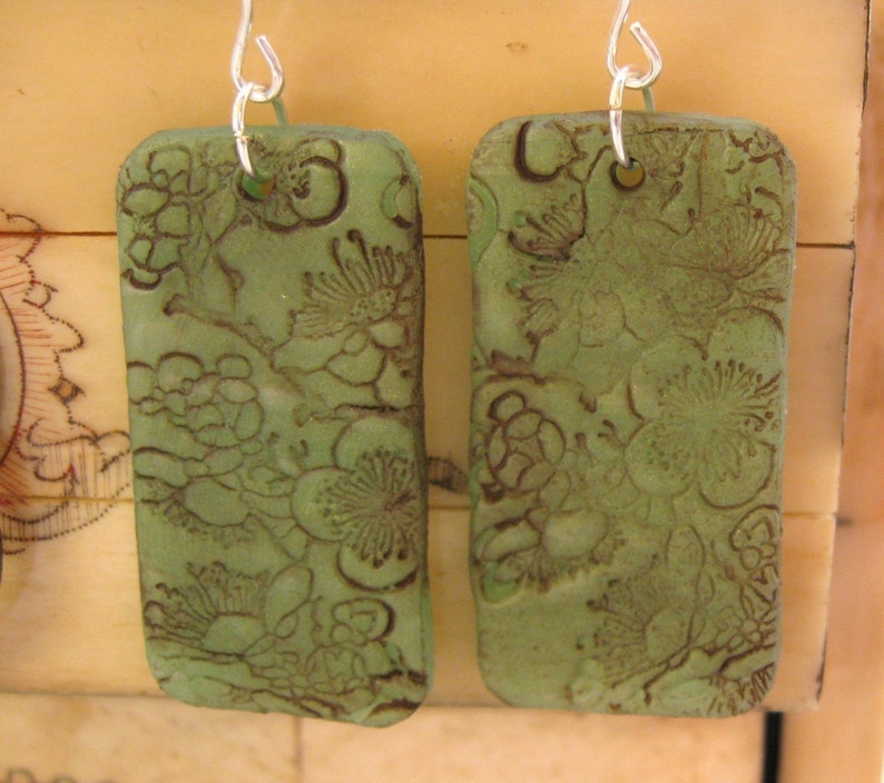 Antique jade style earrings Asian floral, handmade jewelry by theshagbag on Etsy, PLEASE READ DESCRIPTION image 1