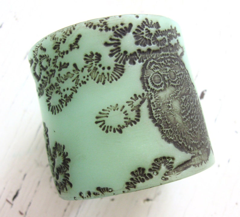 Jade Style Green Owl Cuff Bracelet, Owl Design, Handmade Jewelry by theshagbag on Etsy, PLEASE READ DESCRIPTION image 2