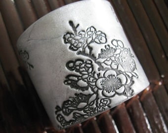 Handmade Asian Floral Silver Cuff Bracelet, Handpainted Cuffs by theshagbag on Etsy, PLEASE READ  DESCRIPTION!