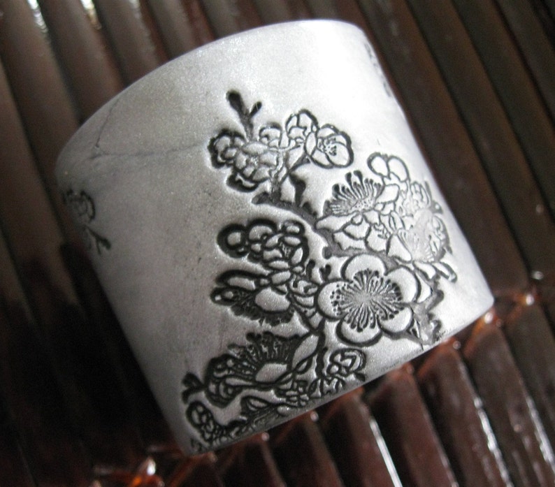 Handmade Asian Floral Silver Cuff Bracelet Handpainted Cuffs Etsy