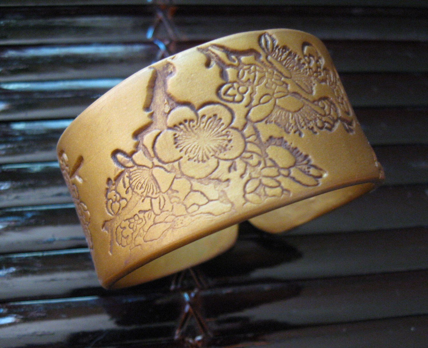 Gold bracelet Asian style floral design handmade jewelry by Etsy
