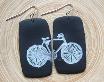 Black bicycle bike light weight earrings, handmade jewelry by theshagbag on Etsy, PLEASE READ  DESCRIPTION!