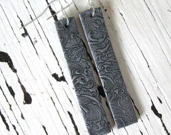 Long silver earrings, ornate Asian design by theshagbag on Etsy, PLEASE READ  DESCRIPTION!