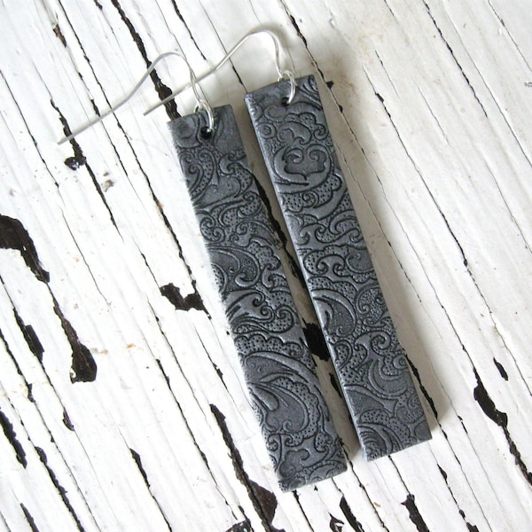 Long silver earrings, ornate Asian design by theshagbag on Etsy, PLEASE READ  DESCRIPTION!