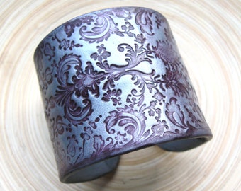 Deep Burgundy Wine Brocade Damask on Silver Cuff Bracelet, Handmade Jewelry by theshagbag on Etsy, PLEASE READ  DESCRIPTION!