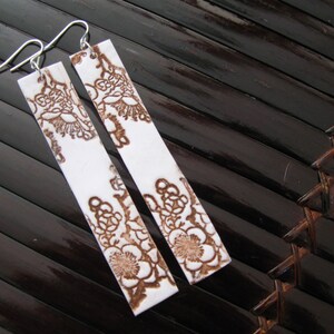 Long ivory earrings Asian style antique floral, handmade jewelry by theshagbag on Etsy, PLEASE READ DESCRIPTION image 3