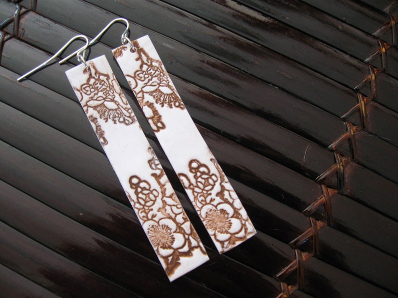 Long ivory earrings Asian style antique floral, handmade jewelry by theshagbag on Etsy, PLEASE READ DESCRIPTION image 3