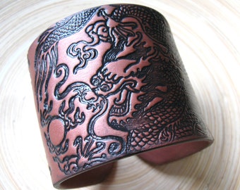 Dark Copper Bronze Cuff Bracelet Asian Dragon Design, Twine Tie for Men Unisex, handmade jewelry by theshagbag on Etsy  DESCRIPTION!