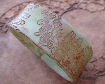 Antique Jade Style Bracelet, Asian Floral Design, Handmade Bracelets by theshagbag on Etsy, PLEASE READ  DESCRIPTION!