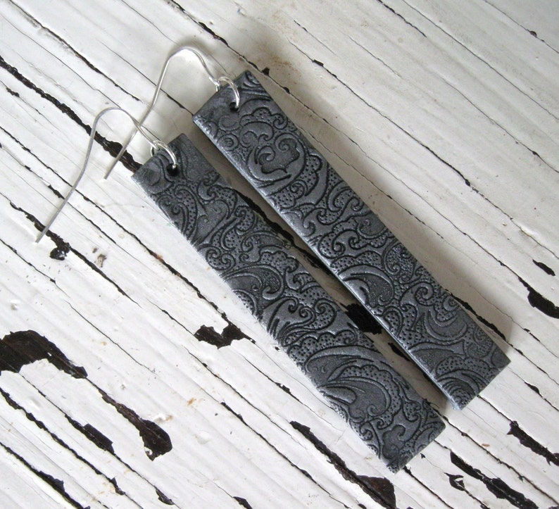 Long Silver Earrings Ornate Asian Design by Theshagbag on Etsy