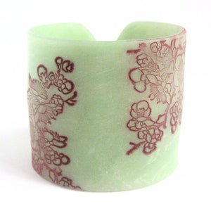 Jade Style Bracelet Cuff Asian Burgundy Floral Jewelry by theshagbag, PLEASE READ DESCRIPTION image 1