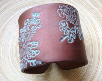 Dark Copper, Bronze Wide Cuff Bracelet Patina Asian Floral, Handmade Jewelry by theshagbag on Etsy, PLEASE READ  DESCRIPTION!