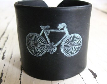 Black Bicycle Cuff bracelet, Handmade Jewelry by theshagbag on Etsy, PLEASE READ  DESCRIPTION!