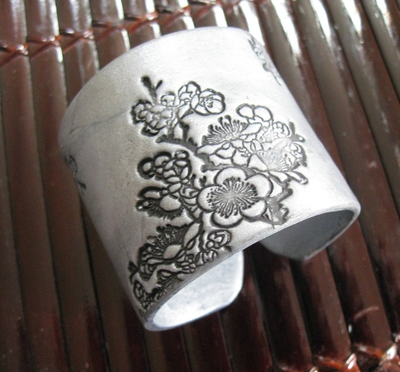 Handmade Asian Floral Silver Cuff Bracelet Handpainted Cuffs Etsy