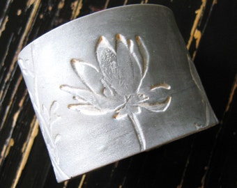 Silver cuff bracelet Asian magnolia design, handmade cuff bracelets by theshagbag on Etsy, PLEASE READ  DESCRIPTION!