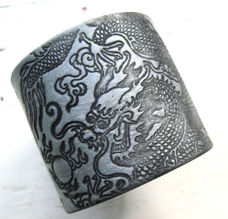 Men's Silver Cuff Bracelet Asian Dragon Design Handmade Etsy