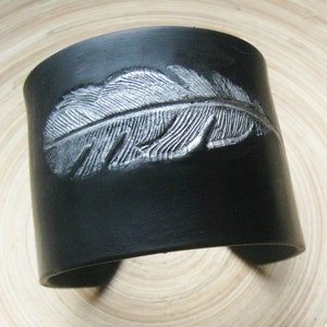 Black Cuff Bracelet, Silver Feather Design, Polymer Clay Jewelry by theshagbag on Etsy, PLEASE READ DESCRIPTION image 2