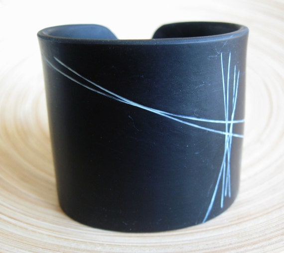 Abstract Black Cuff Bracelet Modern Design Polymer Clay | Etsy