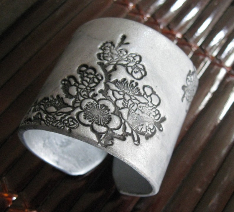 Handmade Asian Floral Silver Cuff Bracelet Handpainted Cuffs Etsy