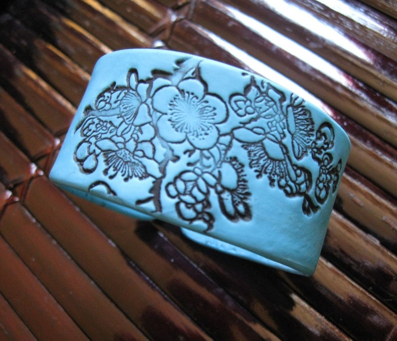 Bracelet Turquoise Blue, Asian Floral Design, Handmade Jewelry by theshagbag on Etsy, PLEASE READ DESCRIPTION image 2