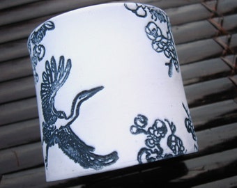 Ivory Asian Crane, Dark Blue Floral Cuff Bracelet, Handmade Jewelry by theshagbag on Etsy, PLEASE READ  DESCRIPTION!