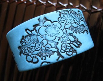 Bracelet Turquoise Blue, Asian Floral Design, Handmade Jewelry by theshagbag on Etsy, PLEASE READ  DESCRIPTION!