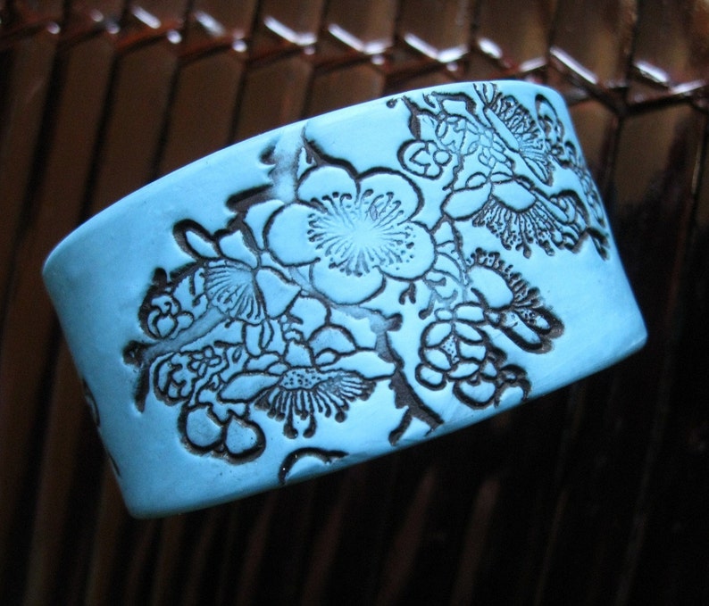 Bracelet Turquoise Blue, Asian Floral Design, Handmade Jewelry by theshagbag on Etsy, PLEASE READ DESCRIPTION image 1