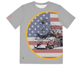 Camiseta gris con la locomotora de vapor patriótica del ferrocarril de Pensilvania número 1361