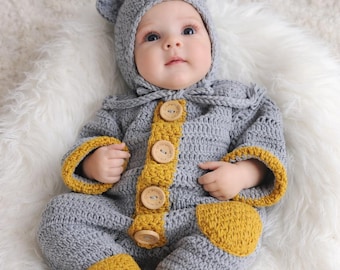 Crochet pattern jumpsuit PDF 0-12 months overall baby Neck crocheting romper newborn clothes,sleeper, snowsuit, suit, outerwear, plain, hood