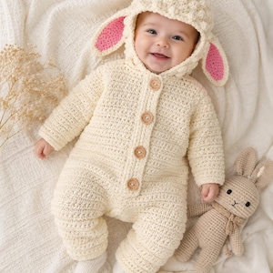 Häkelanleitung (PDF) – Schaf-Babystrampler, Lamm-Kapuzenbody mit Ohren, Tierkostüm für Babys, Häkel-Jumpsuit für Neugeborene, Foto-Requisite für Babys