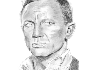 James Bond 007 - Daniel Craig Pencil Portrait Drawing Print A5