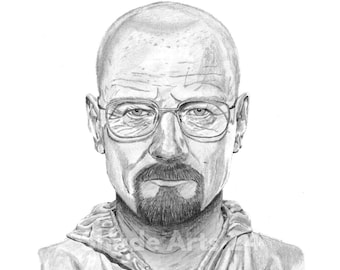 WALTER WHITE/HEISENBERG Dibujo de retrato a lápiz de ruptura Impresión A5