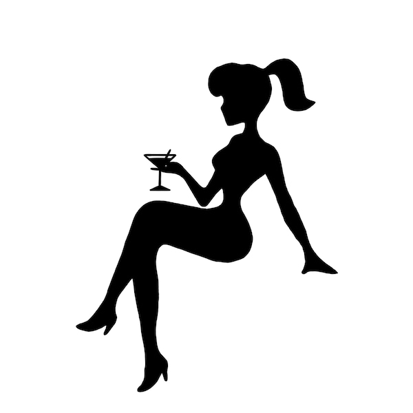 Dziewczyna z koktajlem SVG: Clipart do druku (pobranie cyfrowe)