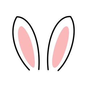 Peut inclure: Une paire d'oreilles de lapin roses avec des contours noirs. Les oreilles sont dessinées dans un style simple et cartoon.