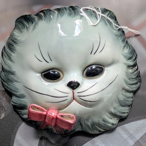 MCM (jaren 50) vintage art-deco grijze Lefton Kitty muurzak ZELDZAAM