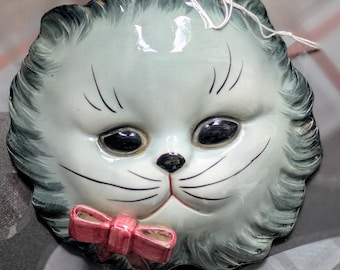 MCM (1950s) Vintage Art Deco Grey Lefton Kitty Wall Pocket RARE