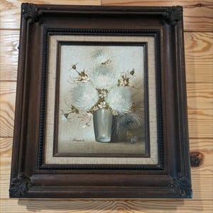 1921 Framed Rispoli Floral Vase Oil Painting on Canvas with Certificate of Authenticity