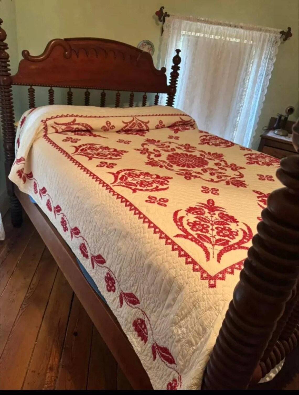 Amazing Antique Handmade Red Work Embroidery Quilt. Early 20th Century ...