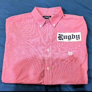 メンズ カスタム ラルフローレン チャップス ボタンダウン クラシック RL ラグビー パッチ付き Lサイズ 半袖 EUC