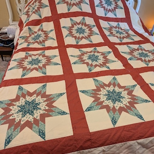 Vintage Cheater Chain of Stars Patchwork Quilt TOP  - full size