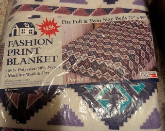 Vintage Old New Stock BASICS Southwest Aztec Print Blanket