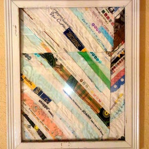 Framed patchwork scrap strip quilt wall hanger 16*13.3"