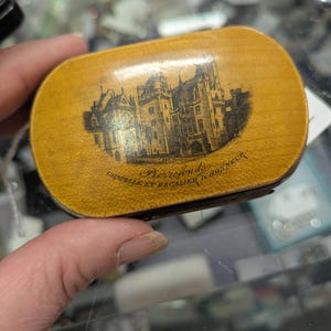 Antique (1800s) French Mauchline Ware Sovereign Coin Purse w Pierrefonds